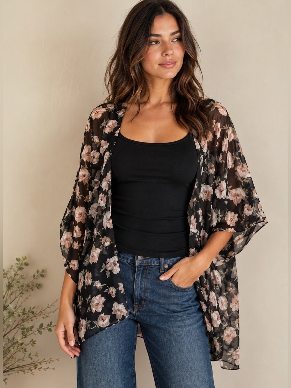 Tank top with Sheer kimono